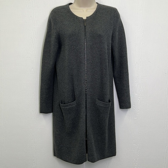 Banana Republic - Dark Gray Knit Long Sleeve Zip Up Pocket Long Sweater Size XS - Picture 2 of 10